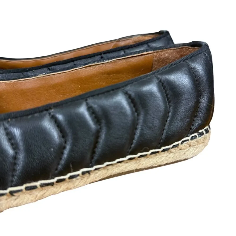 Franco Sarto Kyla Quilted Black Leather Espadrille Square Toe Flats Shoes sz 8.5